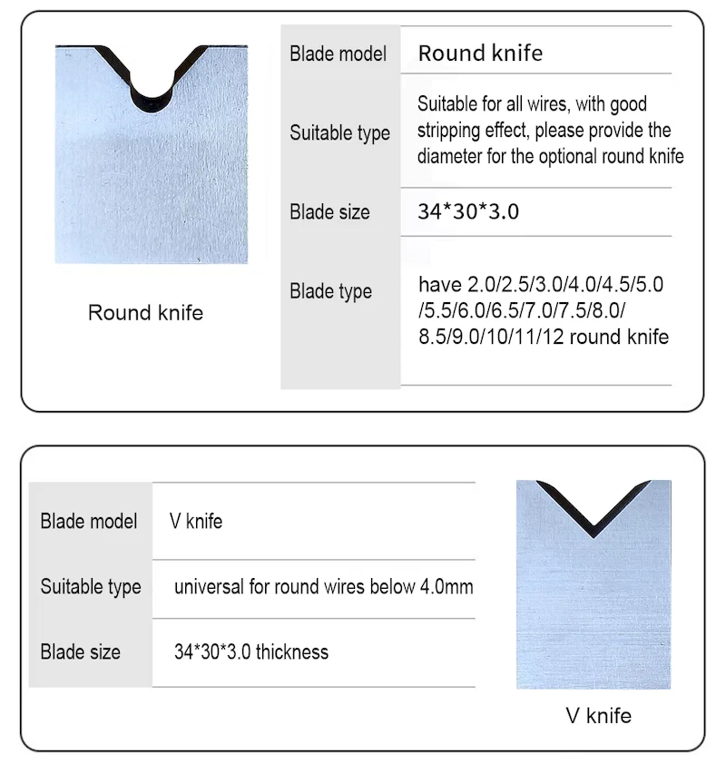 空気圧ワイヤーストリッパーブレード、305水平スキニングマシン各種ツール、315フラットナイフ、Vナイフラウンドナイフ、Uナイフ、310アクセサリー