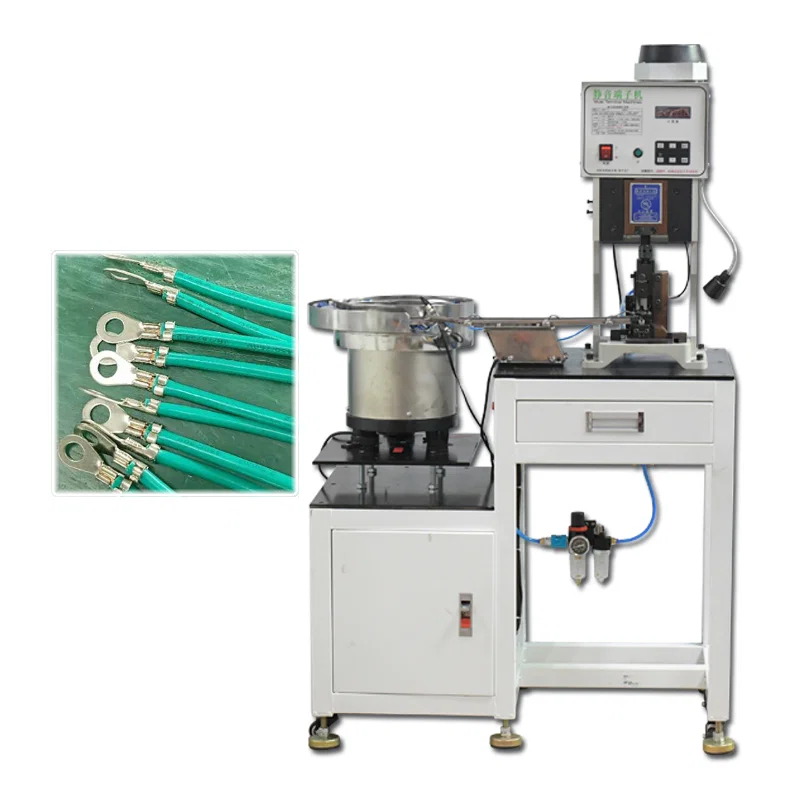 振動板供給付きルーズ端子圧着機、ワイヤールーズ端子圧着機、ケーブルラグ圧着機、プラスチックシェル端子圧着機